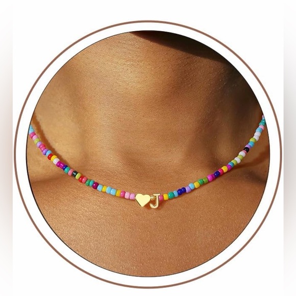 TURANDOSS Other - Multicolor Beaded Necklace with Gold Plated Heart & “J” Initial (16”+2.5”) NIB